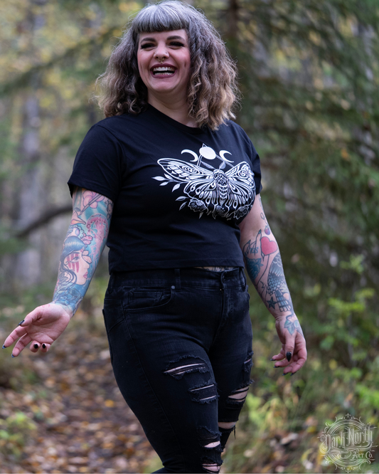 Moth Crop Top T-Shirt Black