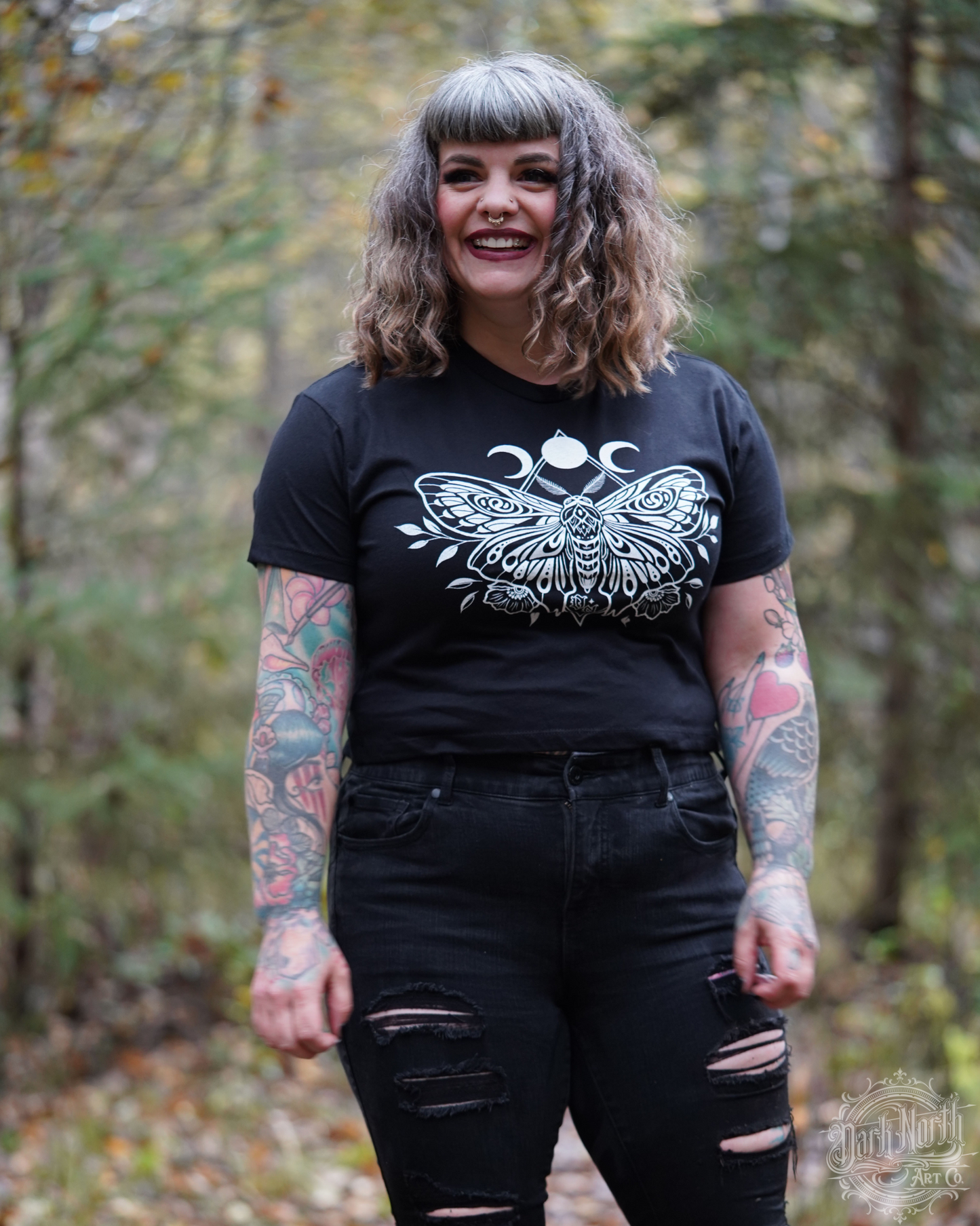 Moth Crop Top T-Shirt Black