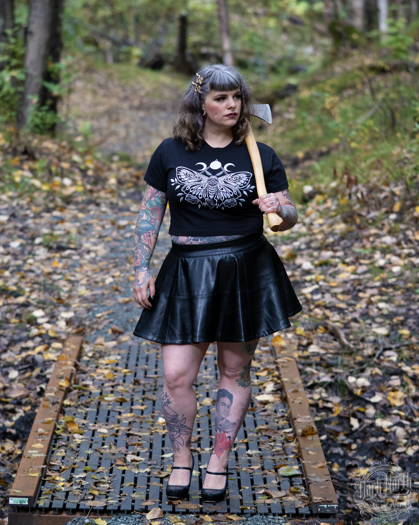 Moth Crop Top T-Shirt Black